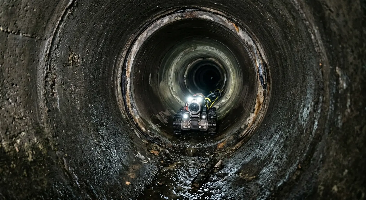 Robotic sewer camera inspecting pipe interior for Sewer Line Cleaning in Ionia
